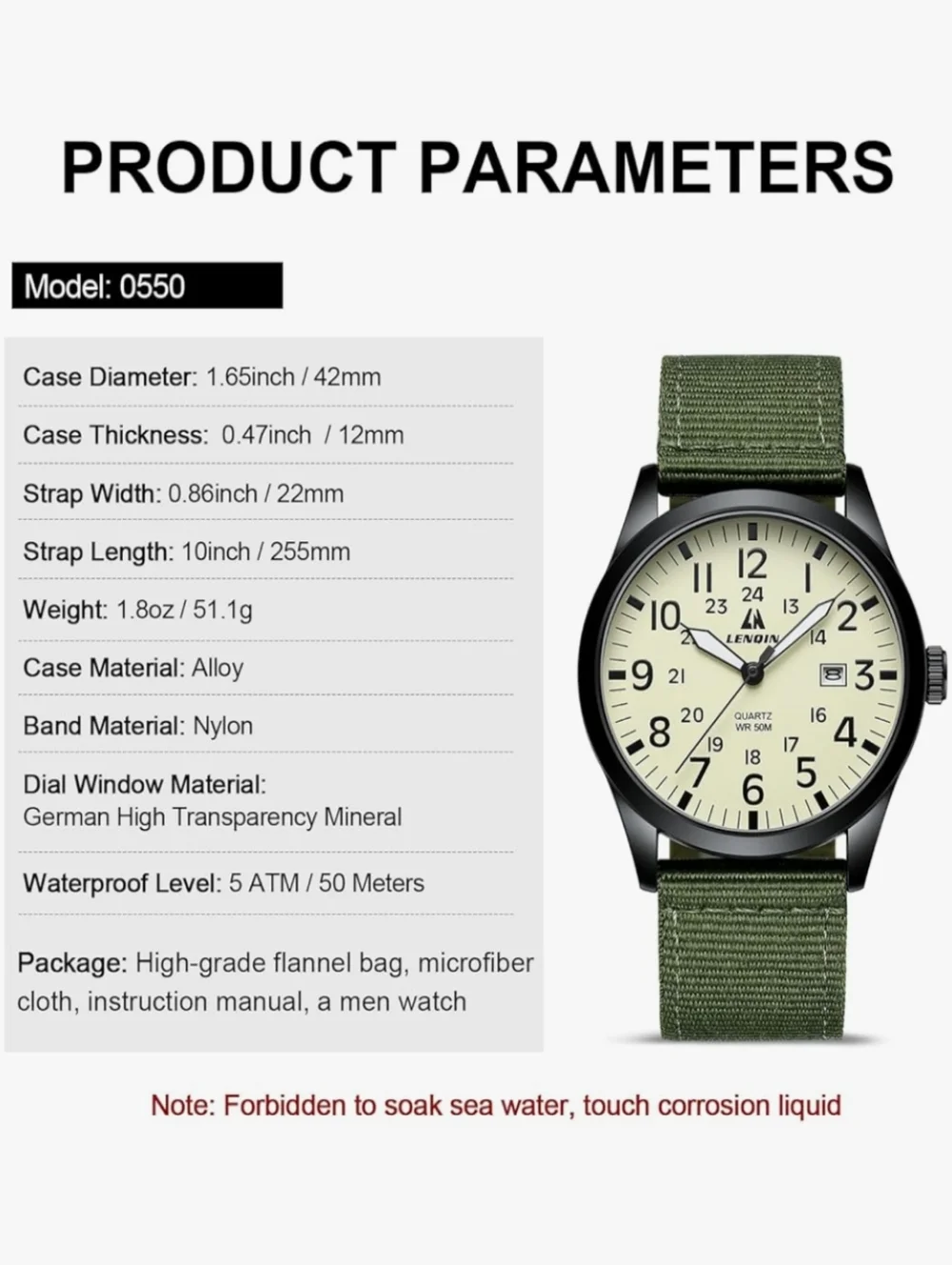 Lenqin Unisex Militart Sport Nylon Strap Analog Quartz Wrist Watch